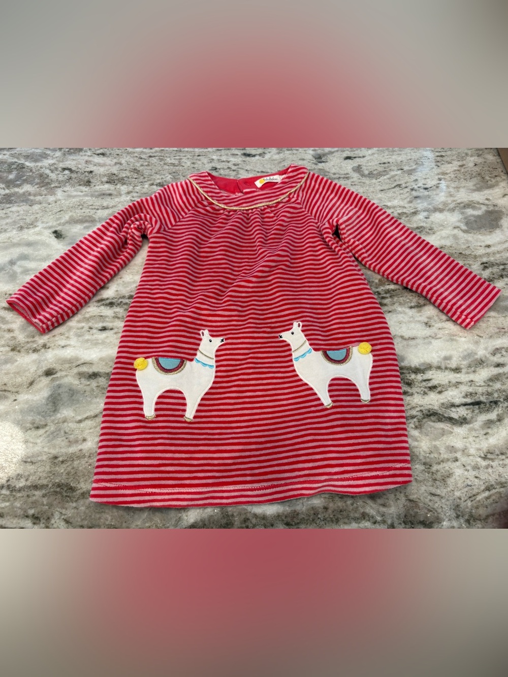 Baby Boden Red Striped Llama Appliqué Tunic Dress - Kids